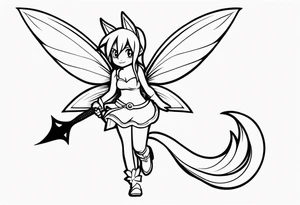 A fairy with a tail inspired by the logo of the show called Fairy Tail in a tattoo design sketch tattoo idea