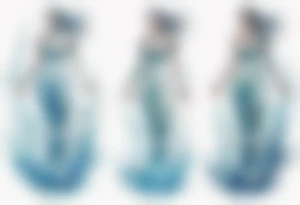 a tall transparent woman made of glass covered with water, sitting upon a wave tattoo idea
