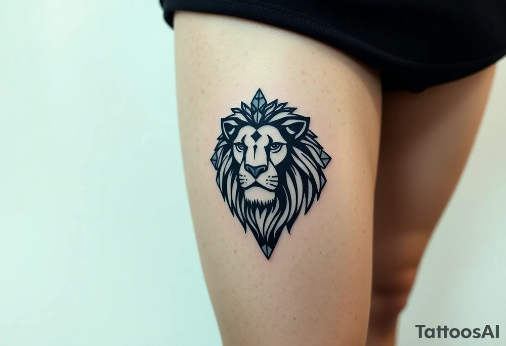 Lion with diamond geometric shapes and tattoo idea