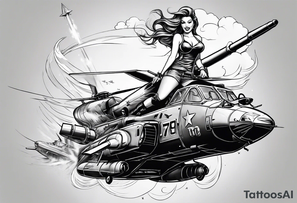 Military pin up girl riding missile tattoo idea