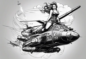 Military pin up girl riding missile tattoo idea