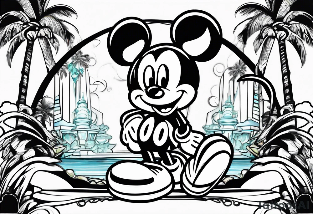 mickey mouse with palm trees looking like tron character tattoo idea