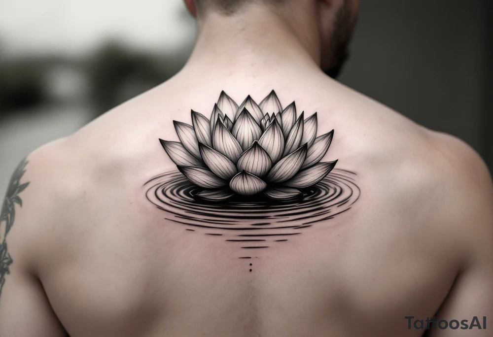 serene lotus flower emerging from sacred waters with ripples tattoo idea