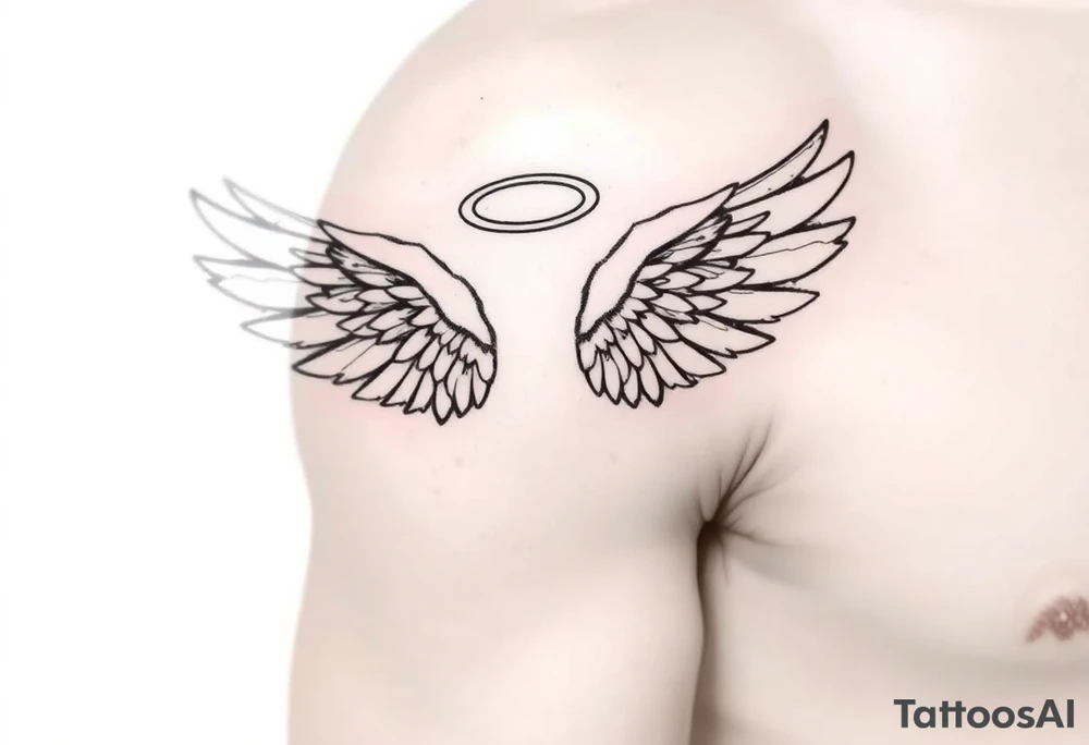 Angel wings with halo tattoo idea