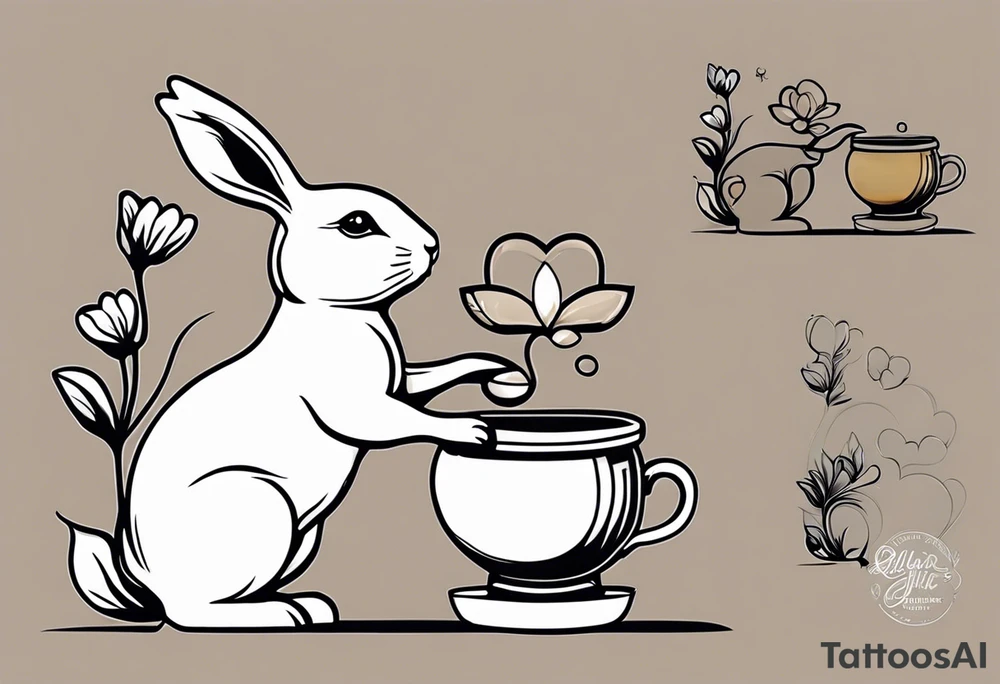 Side view outline of bunny with heart and honey pot minimalistic tattoo tattoo idea