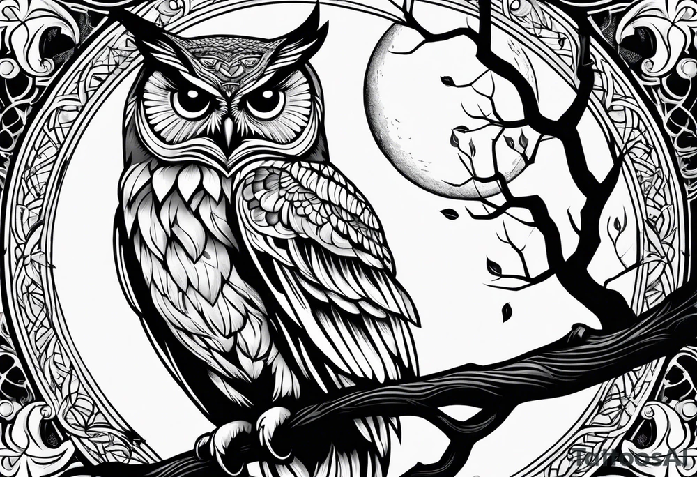 Owl with moon tattoo idea