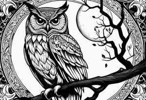 Owl with moon tattoo idea