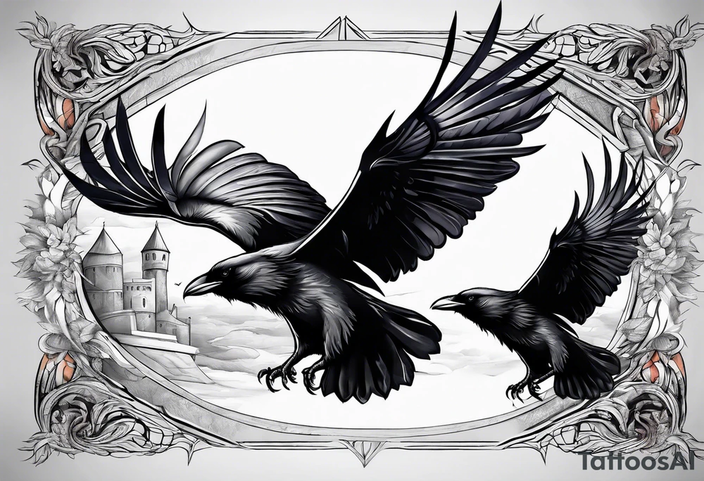3 ravens in flight tattoo idea