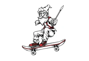 an old bearded peter pan riding a skateboard tattoo idea