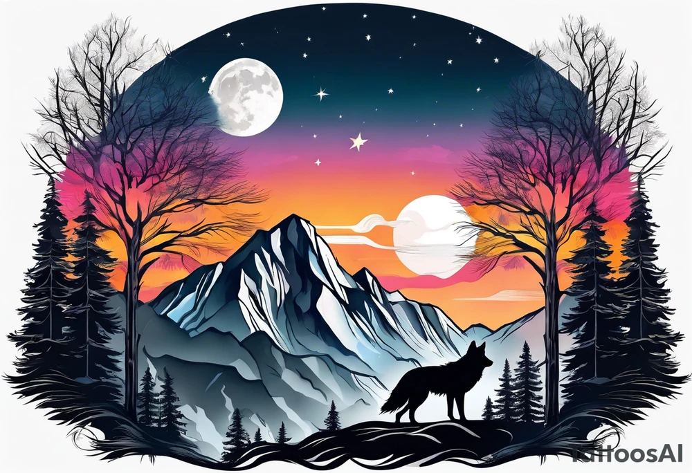 Mountains
Wolf
Forest
Sunset
Moon tattoo idea