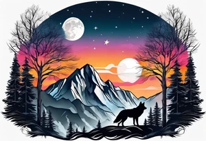 Mountains
Wolf
Forest
Sunset
Moon tattoo idea