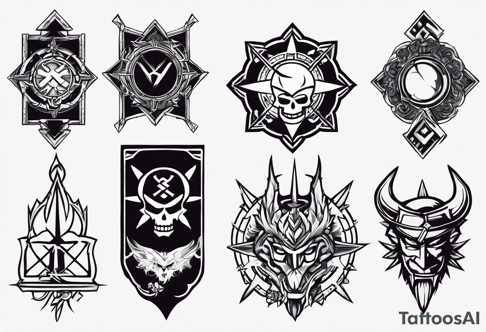 design me a tatoo for my fore arm inculde anime elements of one piece zoro  and vinland saga gaming elements of old school games of rockstar games max payne and tekken metal band and rock elements like nirvana mattlica ac dc deep purple pinkfloyd tattoo idea