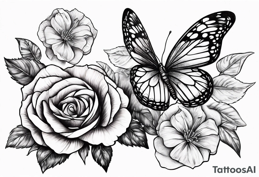 Butterflies flying on roses tattoo idea