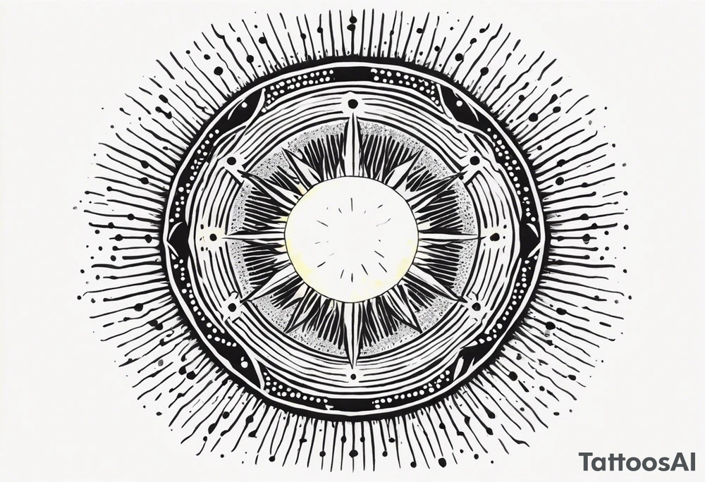 simple sunshine shape made of dots, looks like sun's rays are radiating from centre tattoo idea