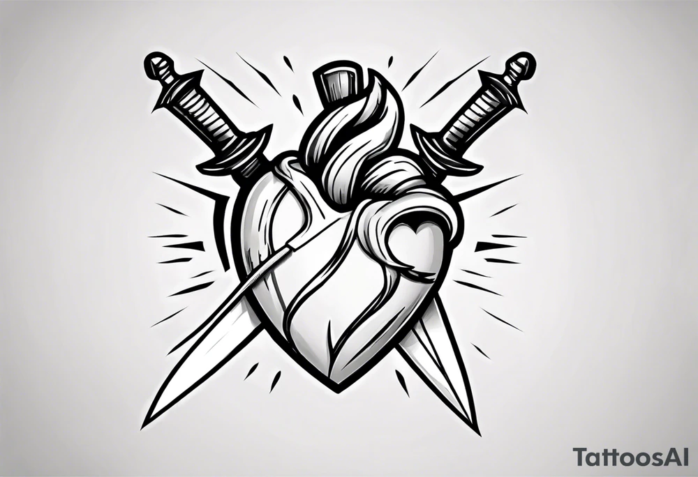 a cartoon heart being stabbed by a dagger tattoo idea