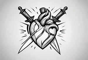 a cartoon heart being stabbed by a dagger tattoo idea
