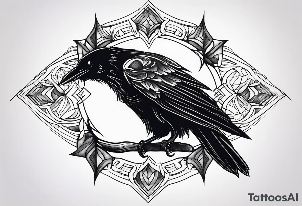 black raven with wolf tattoo idea