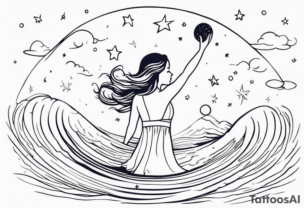 girl in water reaching arms to stars above tattoo idea