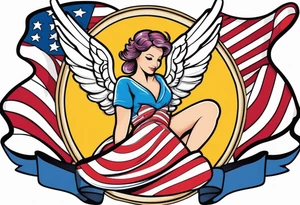 Colon cancer ribbon with a angel and a American flag tattoo idea