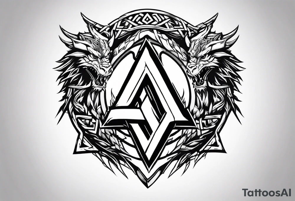 Valhalla sword shield axe barbed wire chains valknut fire dragon tattoo idea