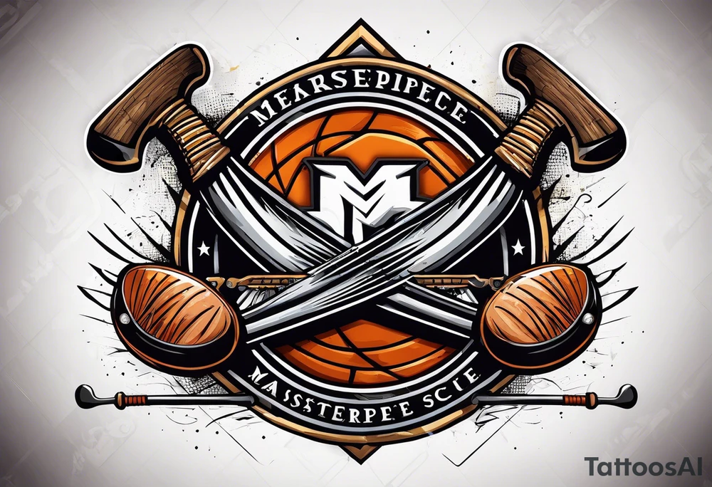 crossed hockey sticks with sports equipment tattoo idea