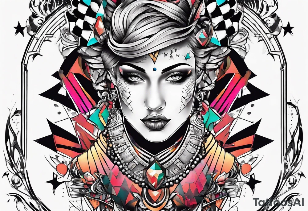 neck tattoo stencil about pain and struggle in new school or polka trash style tattoo idea