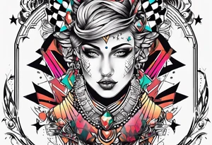 neck tattoo stencil about pain and struggle in new school or polka trash style tattoo idea