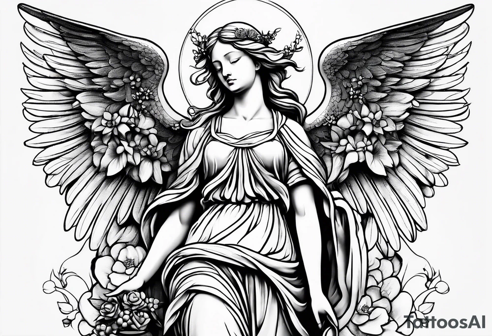 Angel Statue with hummingbirds tattoo idea