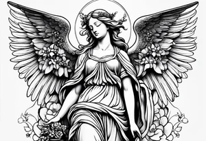Angel Statue with hummingbirds tattoo idea