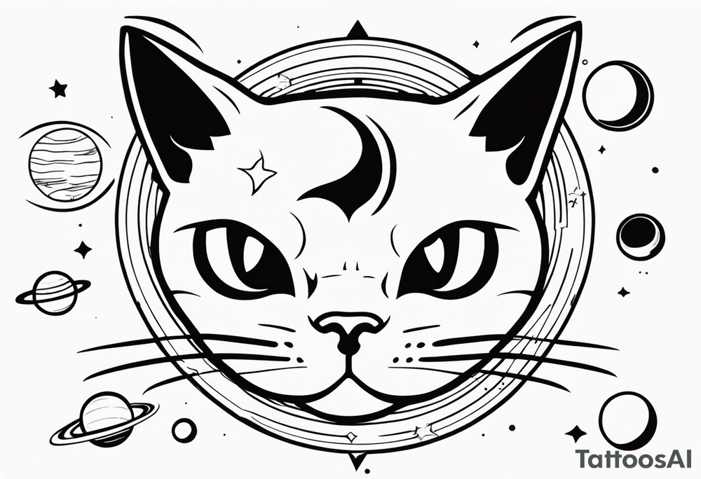 cat with an angry face surrounded by planets tattoo idea cat with an angry face surrounded by planets tattoo idea