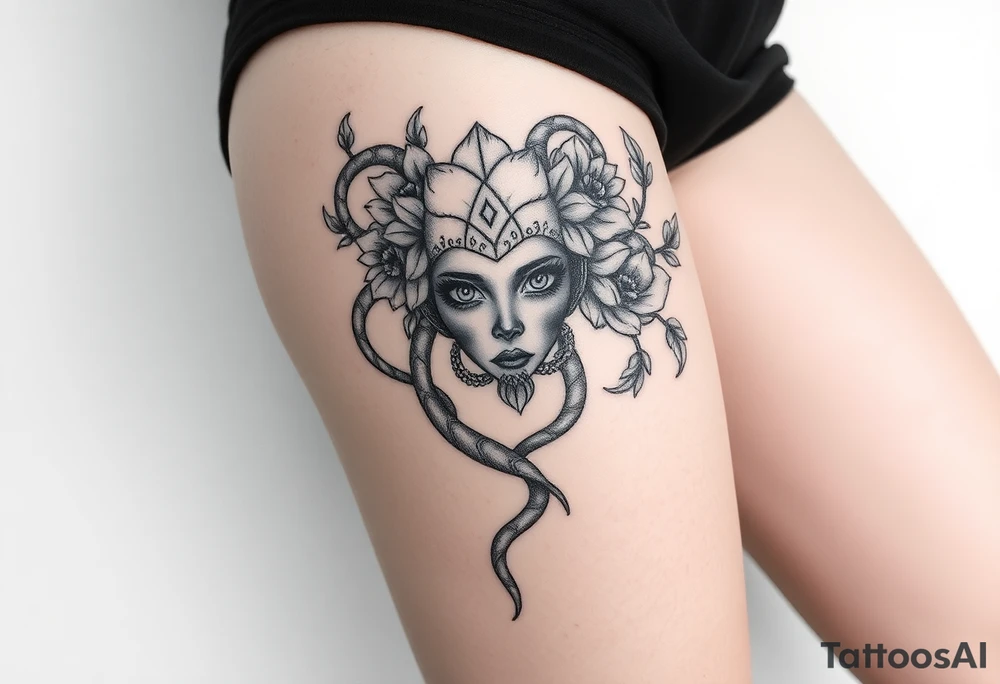 Big headed Medusa flowers tattoo idea