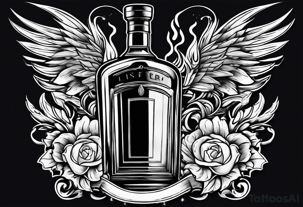 Flaming rag in whiskey bottle tattoo idea