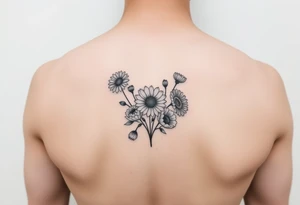 Small flower bouquet with order of flowers, daisy, cosmo, poppy, chrysanthemum, cosmo tattoo idea