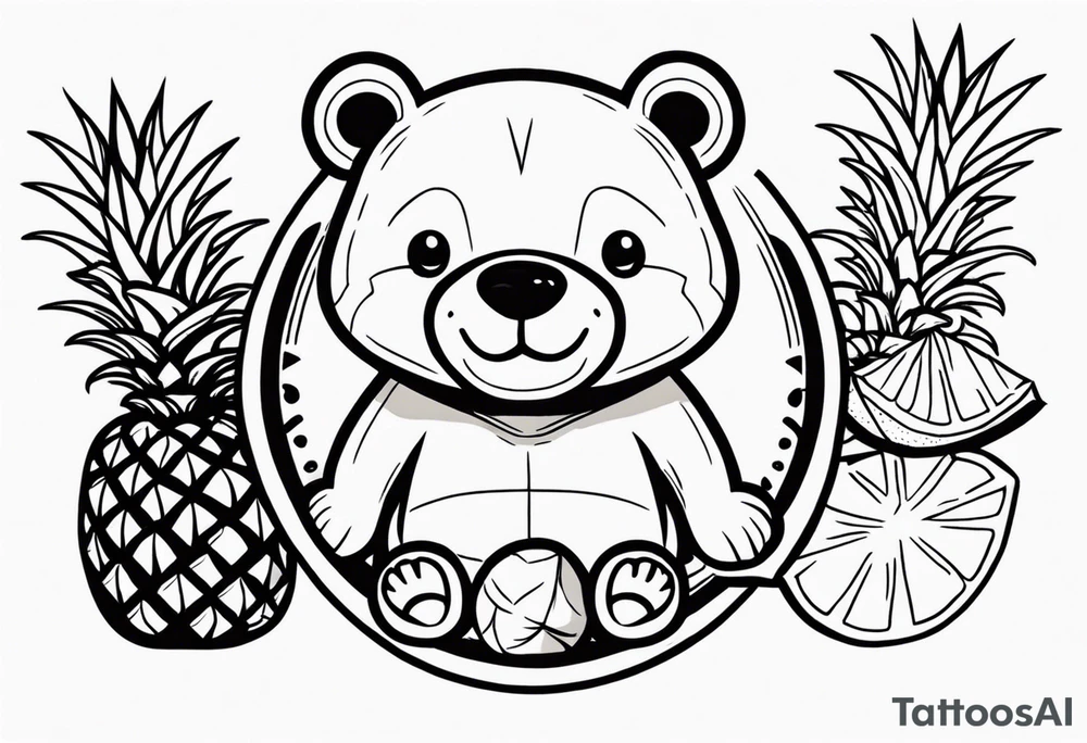 Bear loves pineapples and coconuts tattoo idea