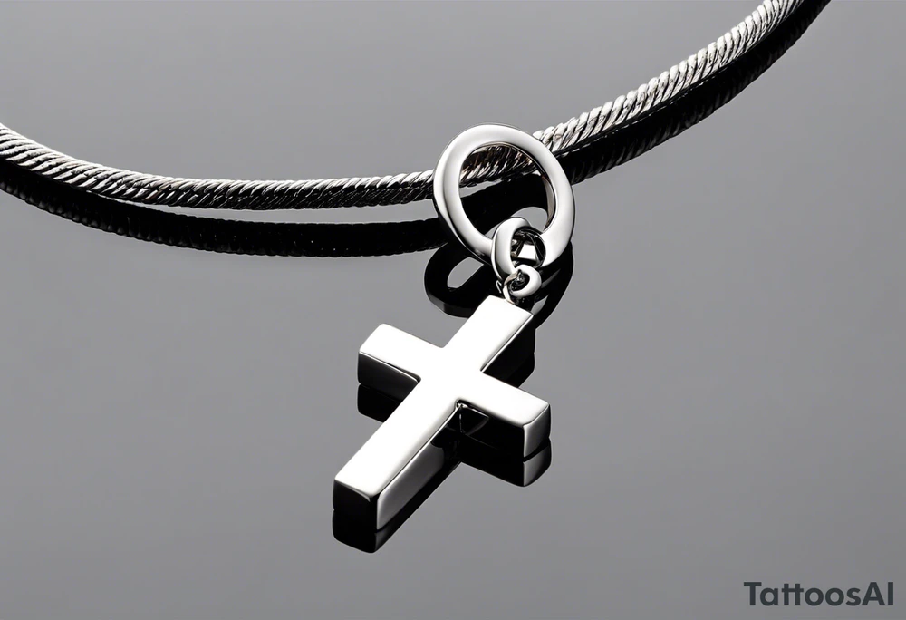 The central focus is a sleek, minimalist cross, symbolizing faith or personal beliefs. Wrapped around the cross is a delicate ribbon, elegantly inscribed with the words “Stay true to who you are.” The ribbon serves as a reminder of self-identity and staying authentic to oneself. Behind the cross, a vibrant gradient of warm colors resembling a sunset creates a striking backdrop, infusing the tattoo with a sense of tranquility and hope. tattoo idea