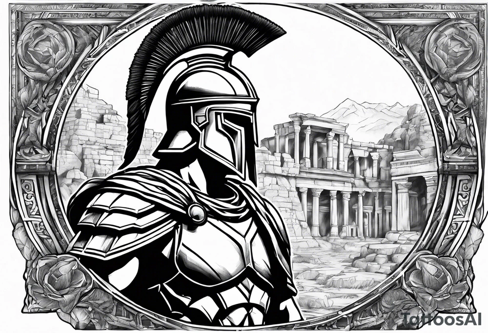Spartan solider with Ancient ruins all around tattoo idea
