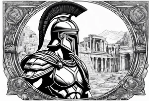 Spartan solider with Ancient ruins all around tattoo idea