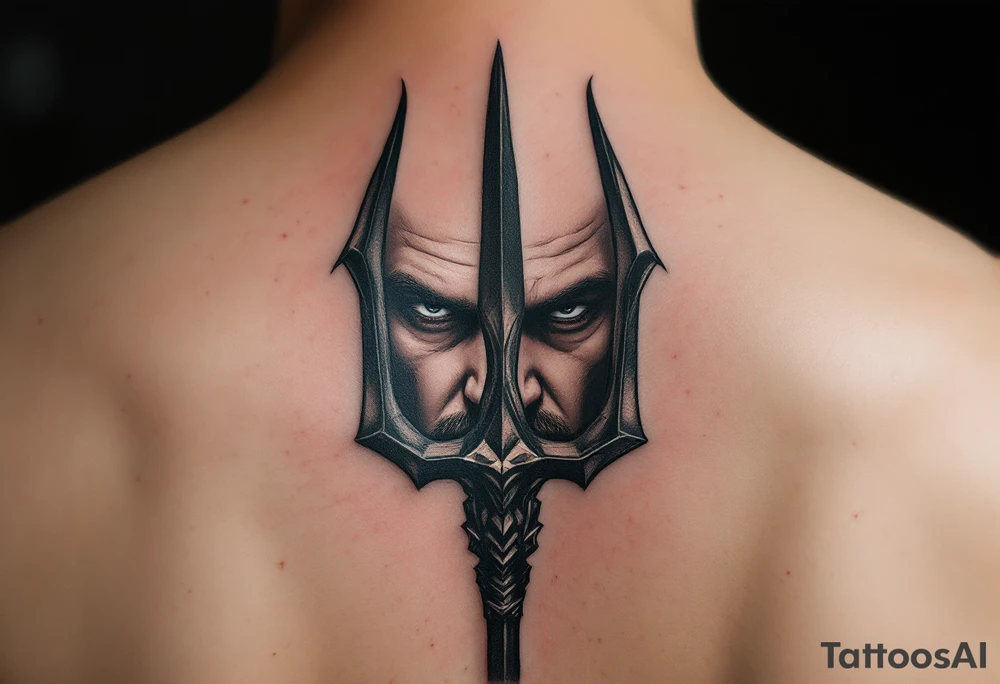 close-up man behind a trident tattoo idea