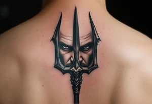 close-up man behind a trident tattoo idea