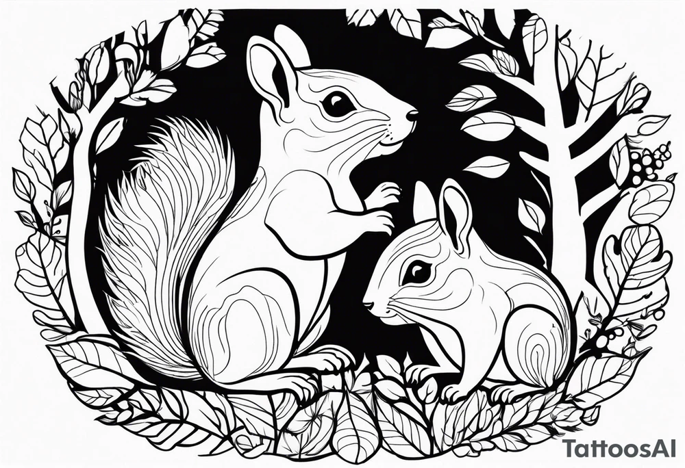 squirrels family in the forest tattoo idea