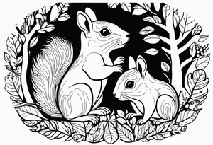 squirrels family in the forest tattoo idea