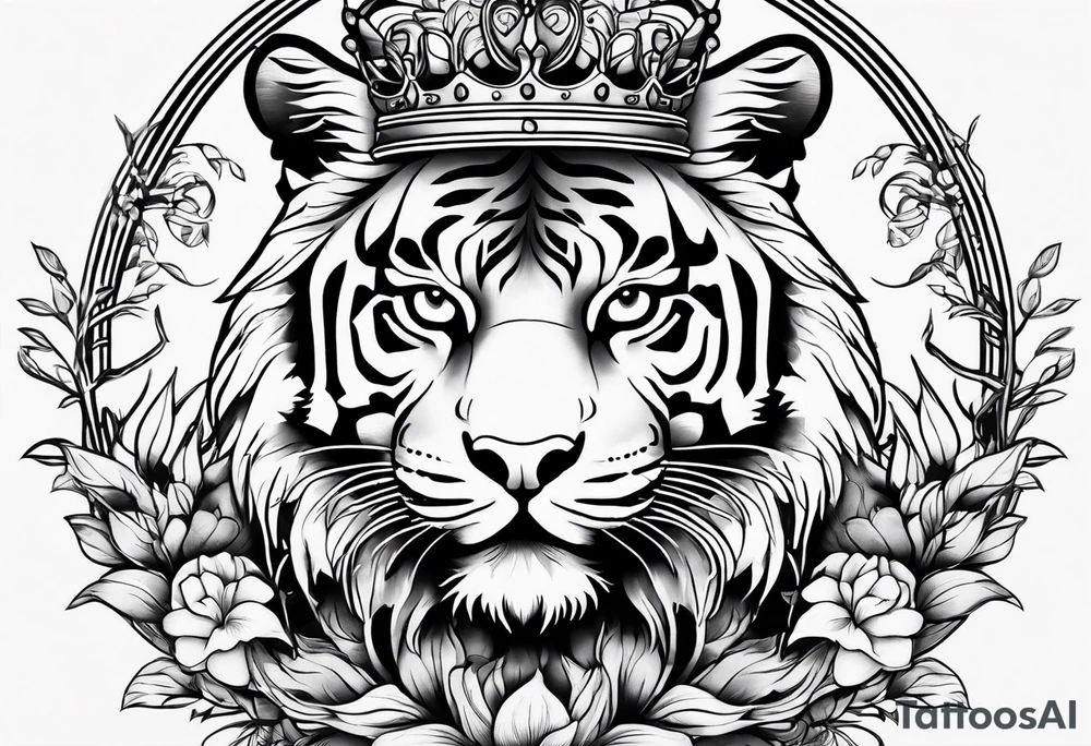 Tiger with a crown and the tree of life tattoo idea
