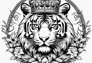 Tiger with a crown and the tree of life tattoo idea