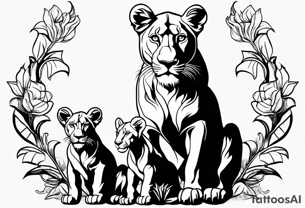 Lioness on her hind legs
 protecting her two cubs tattoo idea