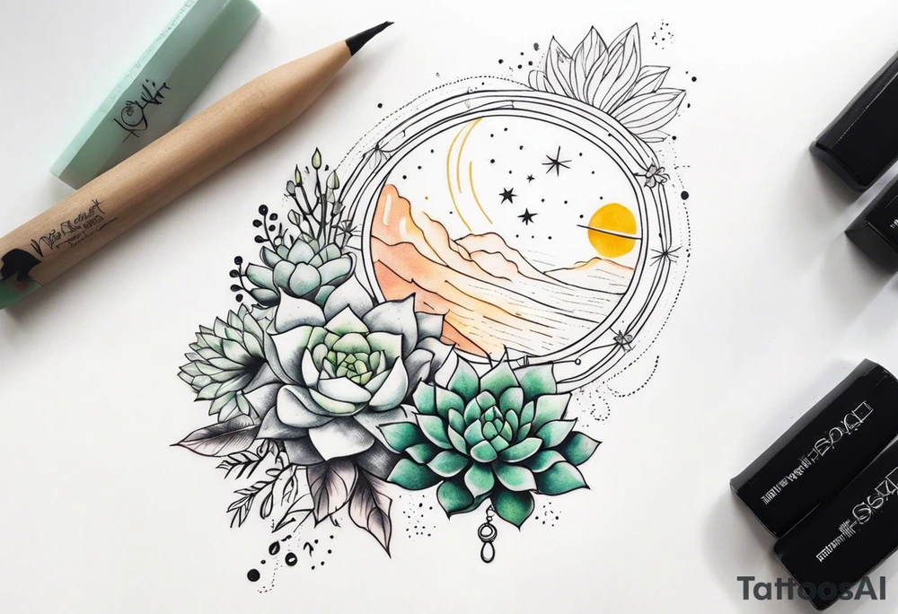 fine line with sun, stars, floral, dots, three succulents
. Sternum tattoo tattoo idea