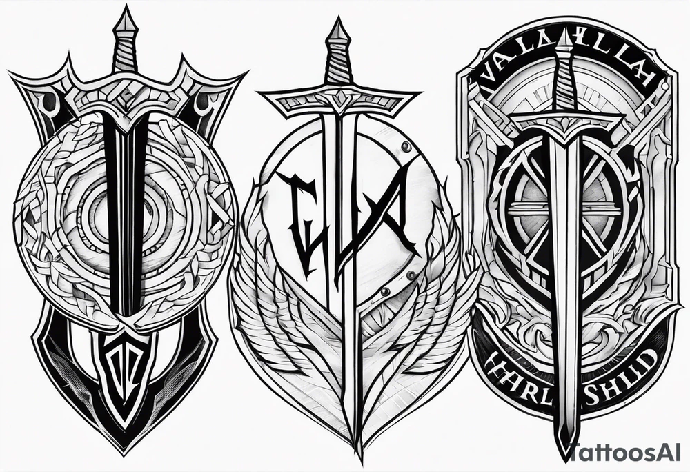 Valhalla sword shield lightning tattoo idea
