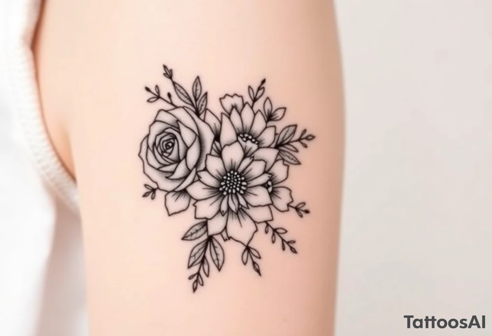 Rose and Chrysanthemum bouquet tattoo tattoo idea