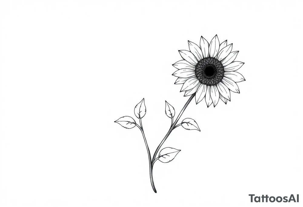 Sunny sunflower with stem and leaves tattoo idea