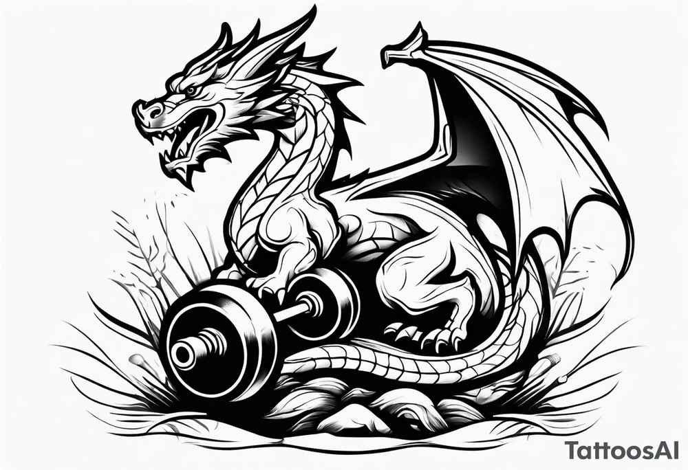 Simple Dragon dumbbell tattoo idea