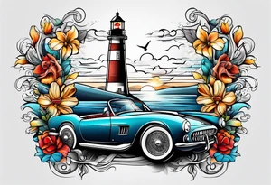 Fast car
Lighthouse 
Airplanes 
Flowers 
Ocean tattoo idea